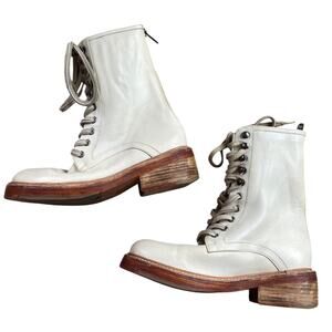 Free People Santa Fe Ecru White Leather Lace-Up Boots Size EU 38 / US 7.5